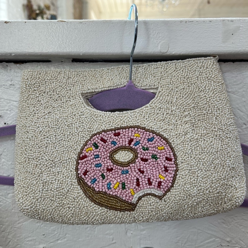Beaded Donut Design Clutch - Cream and Pink